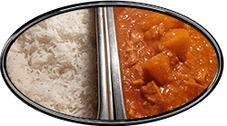 pork vindaloo with basmatic rice served with mini poppadoms